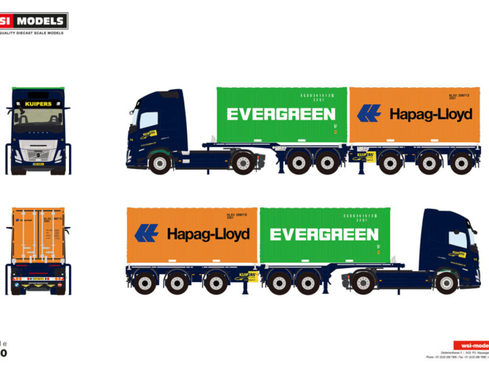WSI WSI Volvo FH Aero Globetrotter XL 4x2 with 5-axle 2connect container combi + 2x 20ft container KUIPERS LOGISTICS