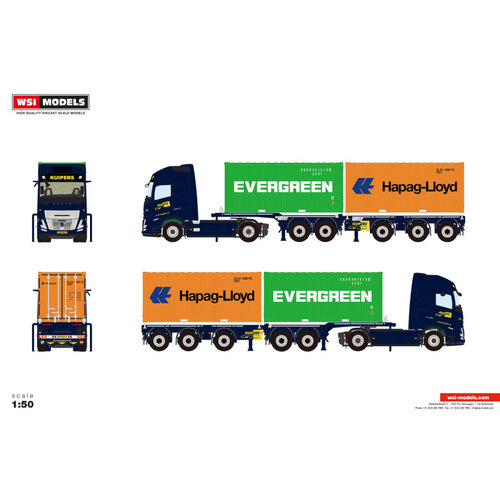 WSI WSI Volvo FH Aero Globetrotter XL 4x2 met 5-assige 2connect container combi + 2x 20ft container KUIPERS LOGISTICS