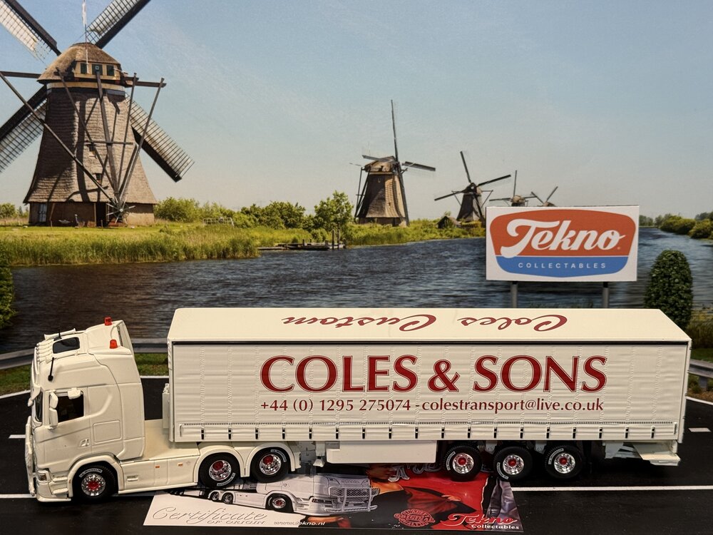 Tekno Tekno Scania Next Gen S-serie Highline with 3-axle curtainside trailer COLES & SONS "GREASE"