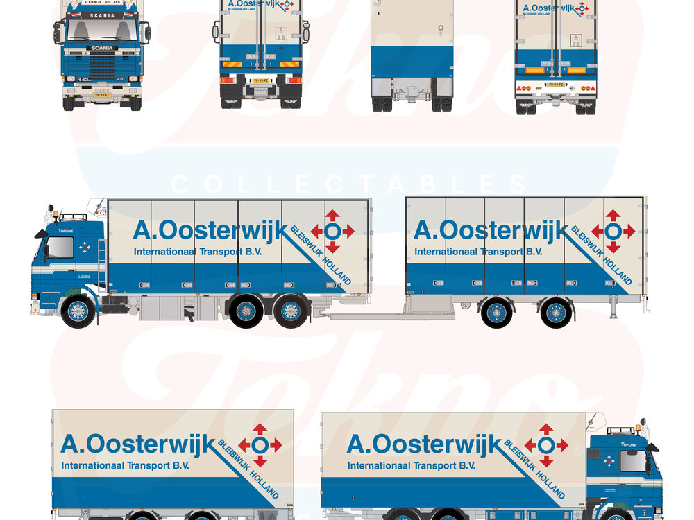 Tekno Tekno Scania 143-420 Riged truck with 2-axle trailer  OOSTERWIJK