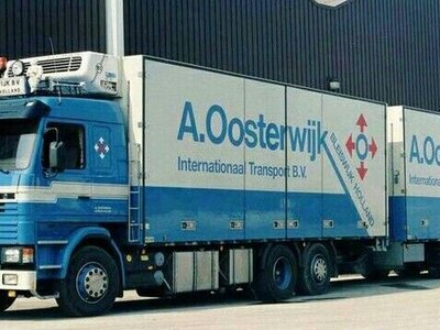 Tekno Tekno Scania 143-420 motorwagen met 2-assige wipkar OOSTERWIJK