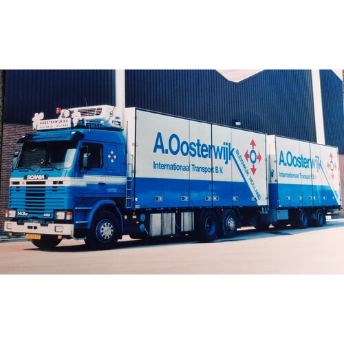 Tekno Tekno Scania 143-420 Riged truck with 2-axle trailer  OOSTERWIJK