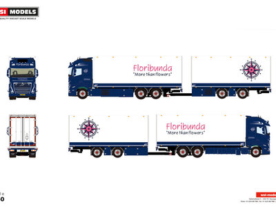 WSI WSI Volvo FH5 Globetrotter XL 6x2 5-axle riged reefer truck + drawbar trailer FLORIBUNDA
