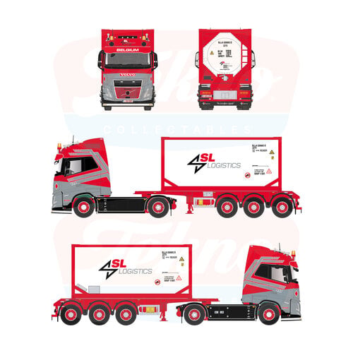 Tekno Tekno Volvo FH Aero 500 4x2 met 3-assig chassis en ISO Tankcontainer SL LOGISTICS