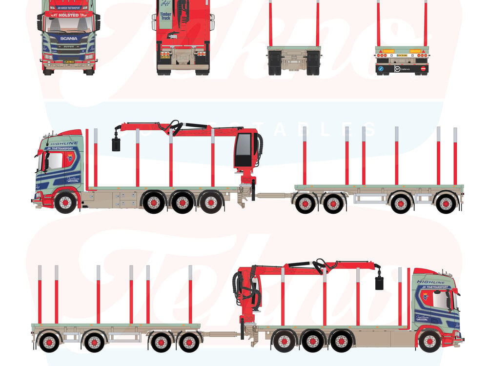 Tekno Tekno Scania NGR Highline 8x4 wood combi with 3-axle  trailer JAN HANSEN