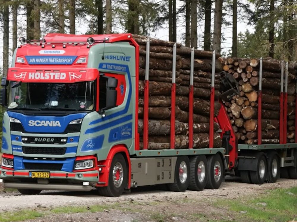 Tekno Tekno Scania NGR Highline 8x4 houtcombi met 4-assige aanhanger JAN HANSEN