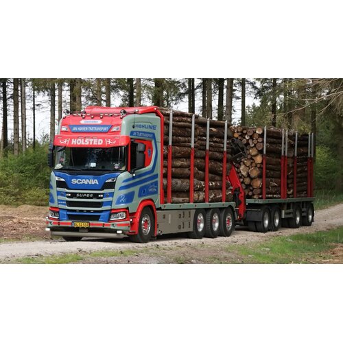 Tekno Tekno Scania NGR Highline 8x4 houtcombi met 4-assige aanhanger JAN HANSEN