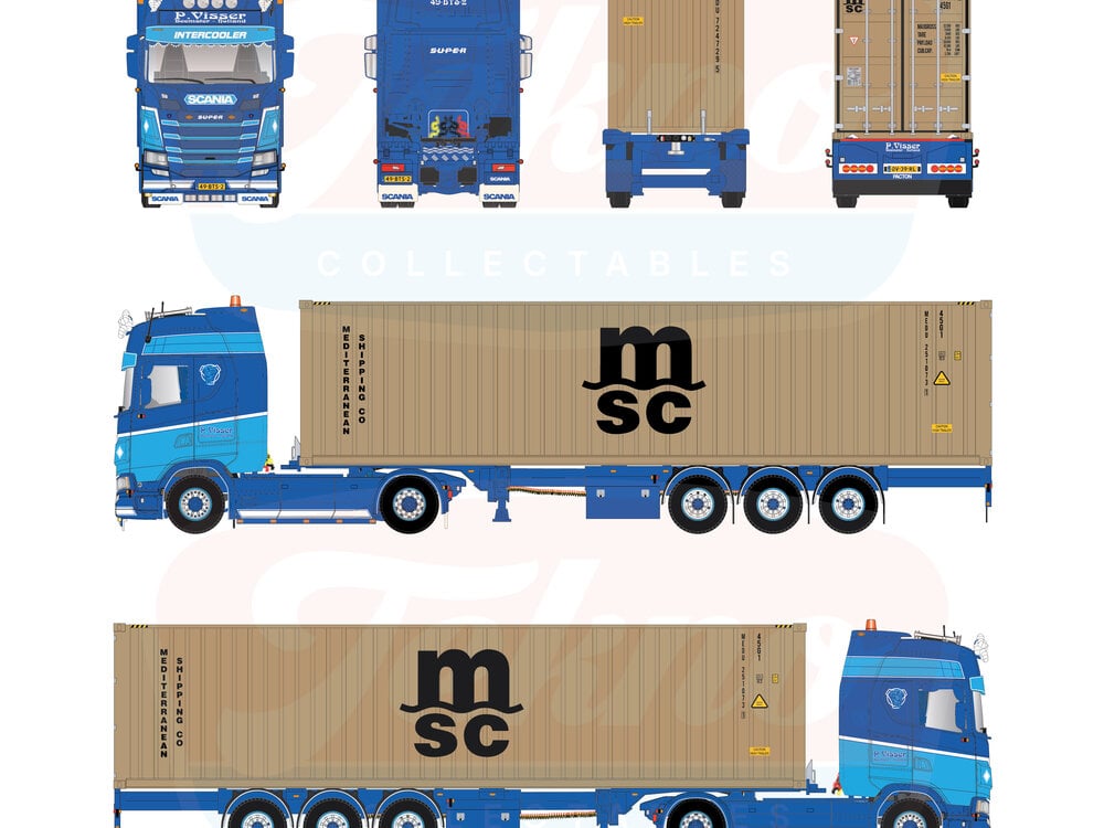 Tekno Tekno Scania Next Gen S-Highline with 3-axle container trailer +  40ft. container P. VISSER