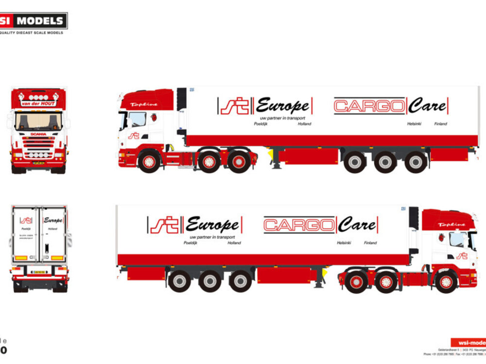 WSI WSI Scania 4-serie Topline 6x2 met 3-assige koeloplegger VAN DER HOUT