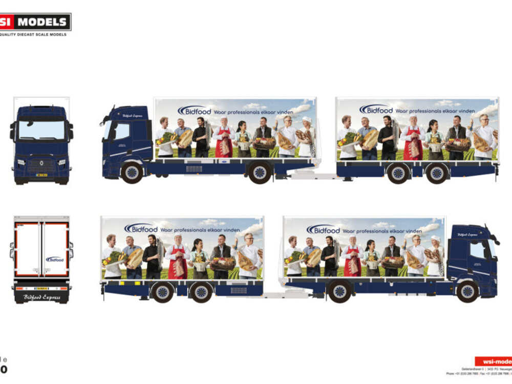 WSI WSI Renault T Evo 4x2 motorwagen met 2-as aanhanger BIDFOOD
