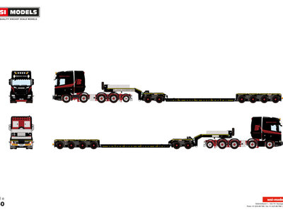 WSI WSI Scania R Highline 8x4 with add on axle + 4-axle lowloader + 2-axle dolly BERGEN