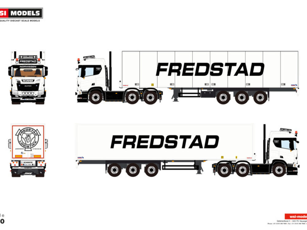 WSI WSI Scania R 6x2 + 3-axle box trailer FREDSTAD