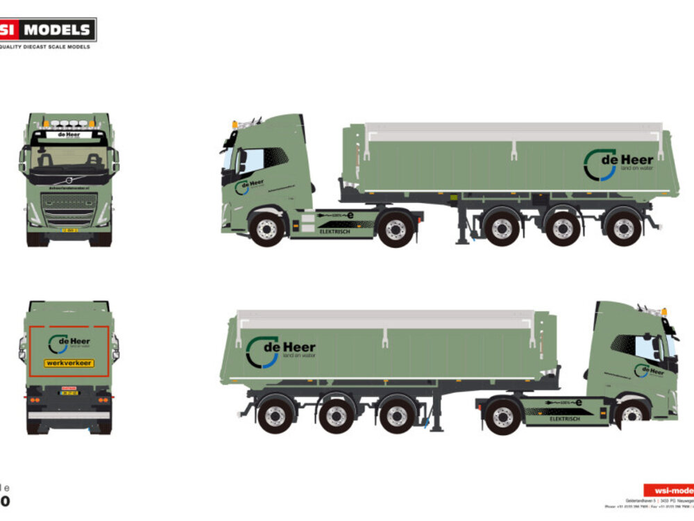 WSI WSI Volvo FH5 Glob. electric 4x2 + 3-axle tipper trailer DE HEER