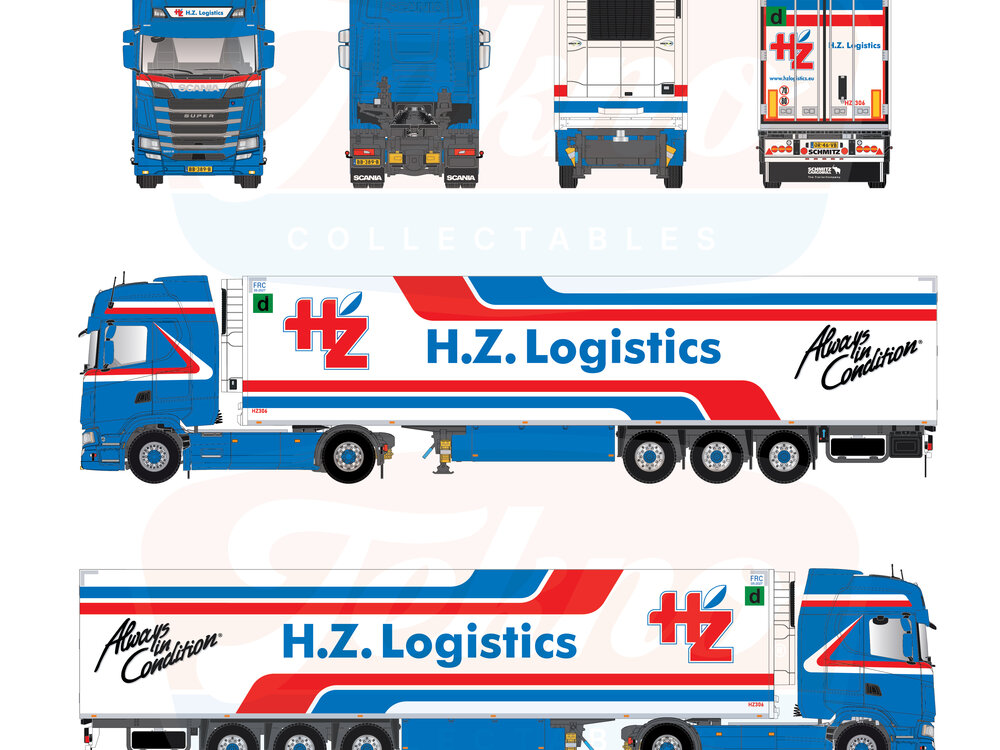 Tekno Tekno Scania Next Gen S Highline met 3-assige koeloplegger HZ LOGISTICS
