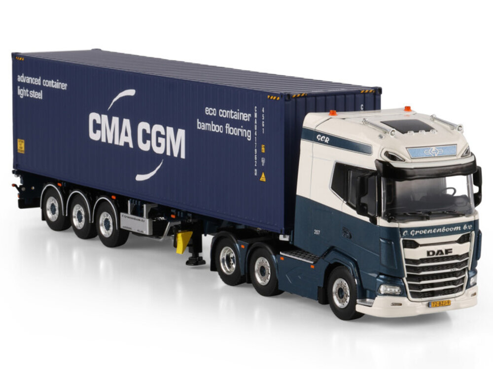 WSI WSI DAF XG+ 6x2 with 3-axle twin steer flex container trailer + 40ft container C. GROENENBOOM
