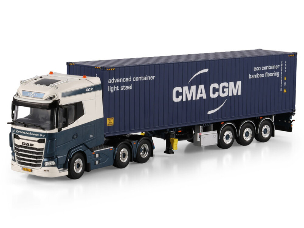 WSI WSI DAF XG+ 6x2 with 3-axle twin steer flex container trailer + 40ft container C. GROENENBOOM