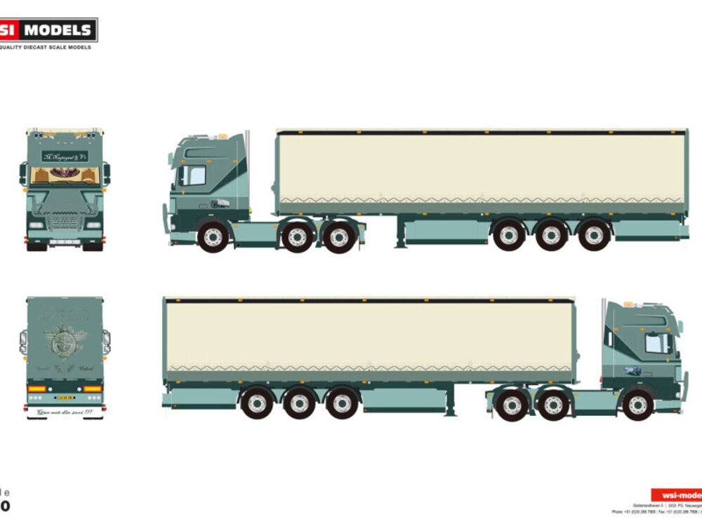 WSI WSI DAF 95 XF super space cab 6x2 met 3-assige schuifzeilenoplegger NAGTEGAAL