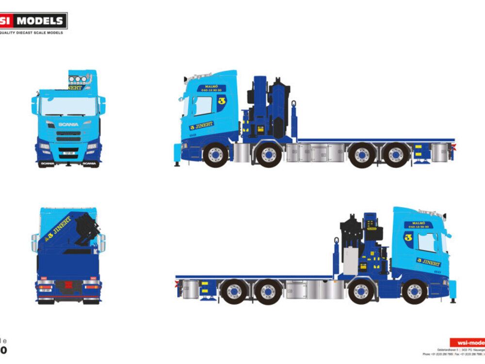 WSI WSI Scania R highline riged flatbed truck 8x2 with palfinger pk78002 SH + jib JINERT