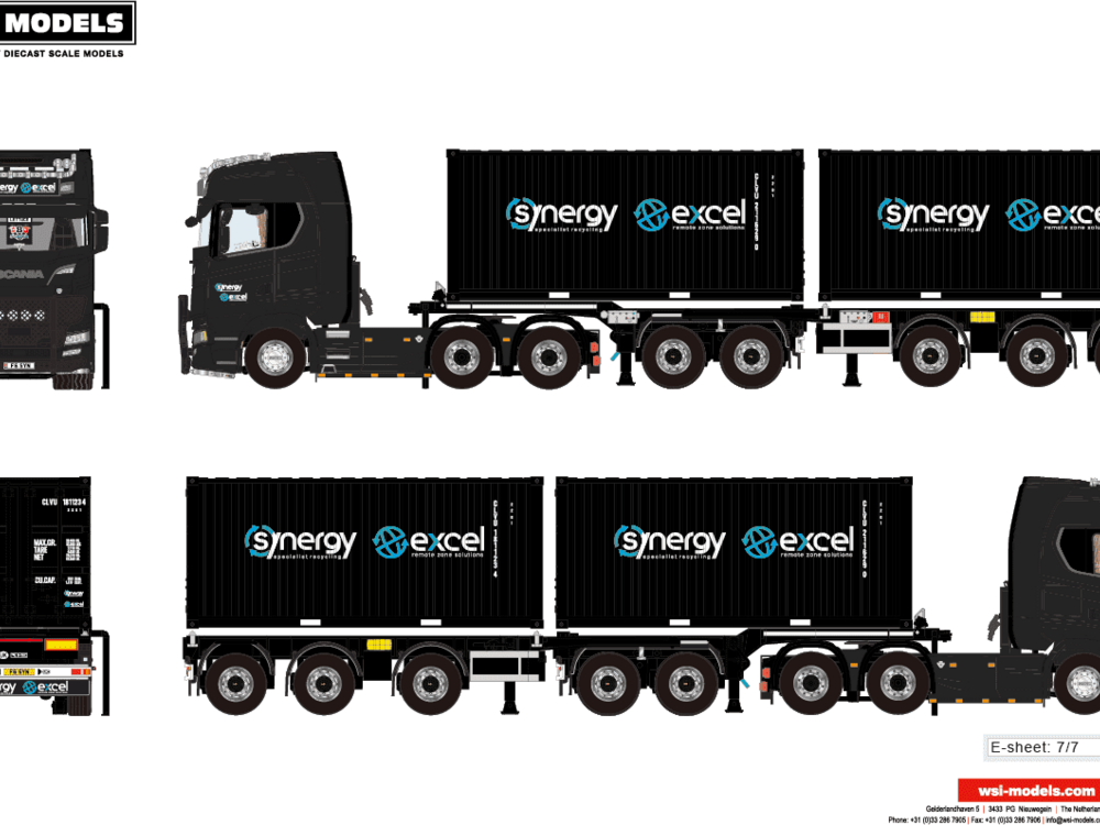 WSI WSI Scania S770 6x2 with connect trailer + 2 x 20ft. container SYNERGY EXCEL Canterbury England