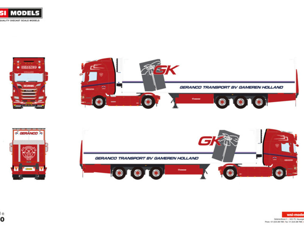 WSI WSI Scania R Highline 4x2 with 3-axle reefer trailer GERANCO TRANSPORT