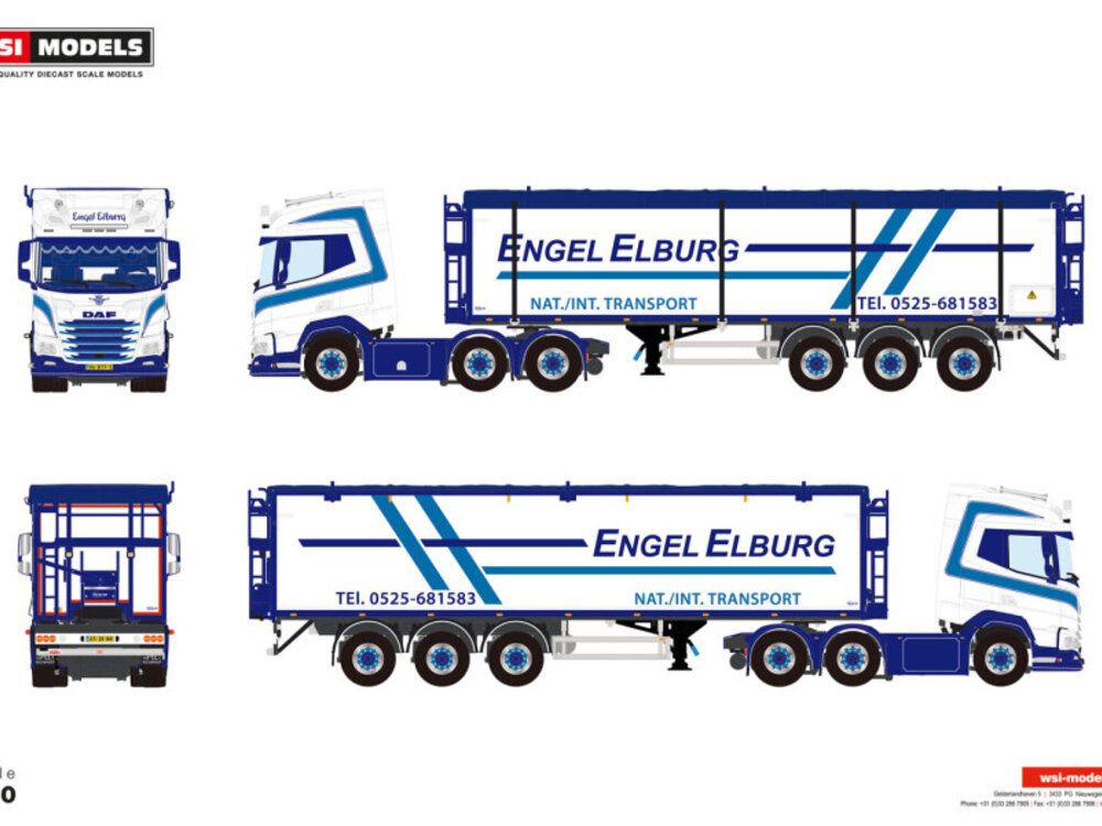 WSI WSI DAF XF SH  6x2 met  3-assige belt  trailer ENGEL ELBURG