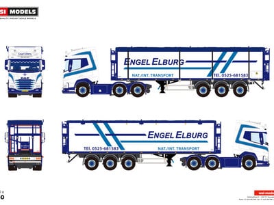 WSI WSI DAF XF SH with sky lichts 6x2 with 3-axle belt trailer ENGEL ELBURG