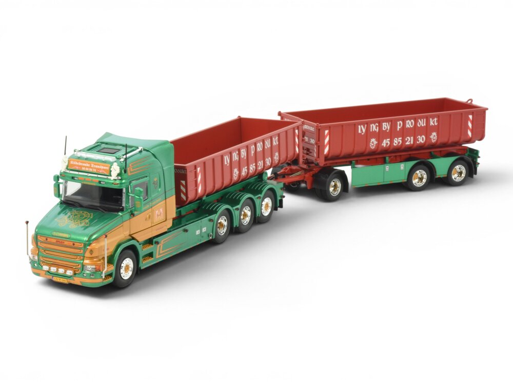 Tekno Tekno Scania Torpedo Highline 8x4 haakarm motorwagen met aanhanger KILDEBRONDE TRANSPORT