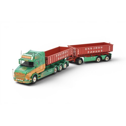 Tekno Tekno Scania Torpedo Highline 8x4 hooklift riged truck with trailer KILDEBRONDE TRANSPORT