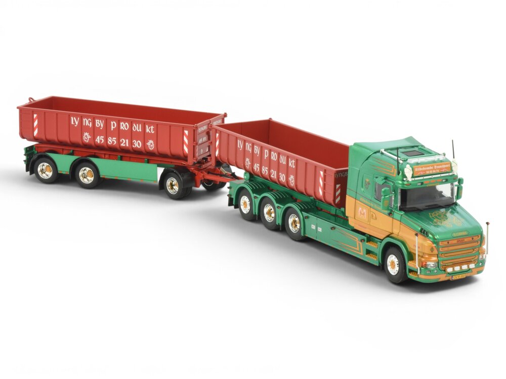 Tekno Tekno Scania Torpedo Highline 8x4 haakarm motorwagen met aanhanger KILDEBRONDE TRANSPORT