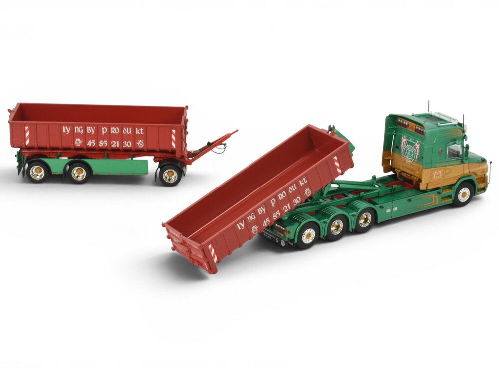 Tekno Tekno Scania Torpedo Highline 8x4 haakarm motorwagen met aanhanger KILDEBRONDE TRANSPORT