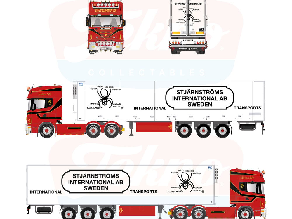 Tekno Tekno Scania 4 serie Topline 6x2 met 3-assige koeloplegger STJARNSTROMS