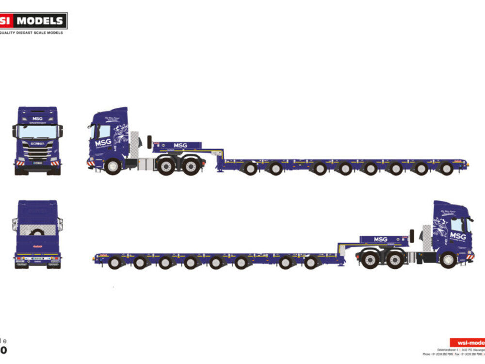 WSI WSI Scania R Highline 6x4 with 6-axle manoovr + 2-axle Dolly MSG