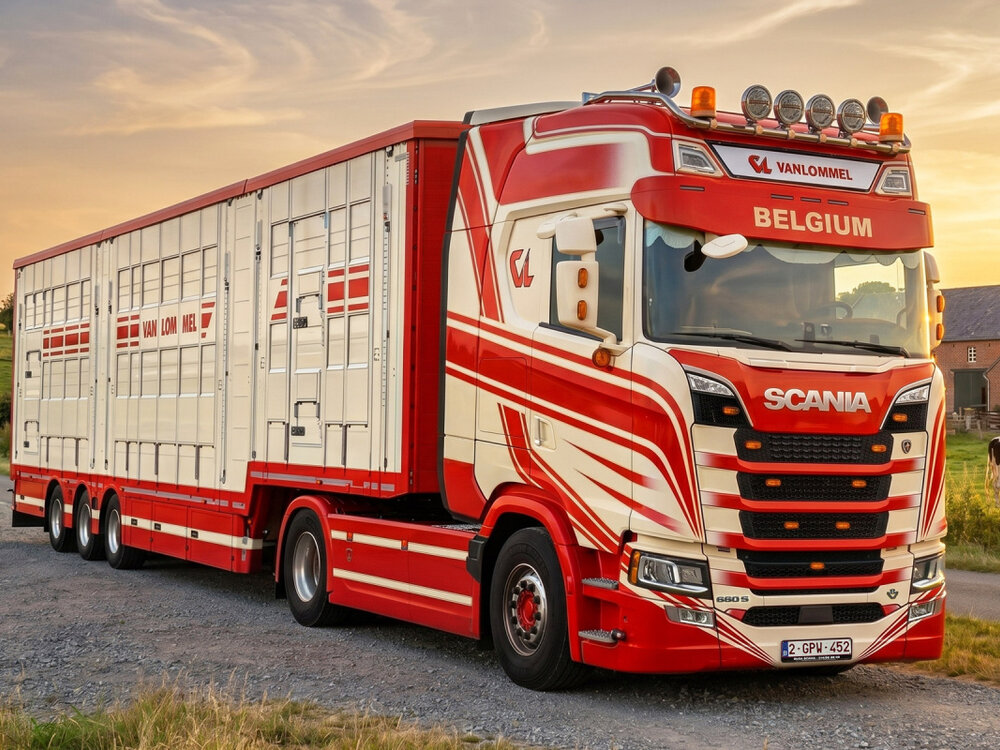 IMC IMC Scania S660 met 3-as veeoplegger VAN LOMMEL