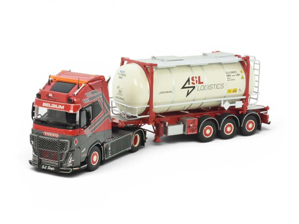 Tekno Tekno Volvo FH Aero Globetrotter XL with 3-axle container chassis and swap tank container SL LOGISTICS