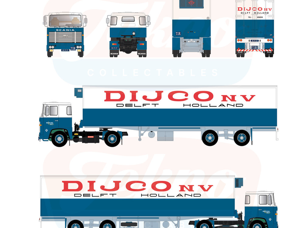 Tekno Tekno Scania 140 with 2-axle classic reefer trailer DIJCO