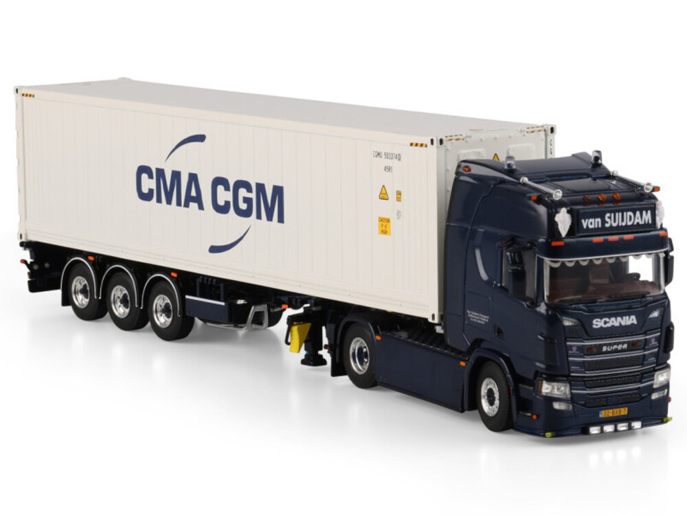 WSI WSI Scania R Highline 4x2 with 3-axle flex container trailer + 40ft container carrier VAN SUIJDAM