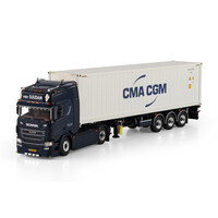 WSI Scania R Highline 4x2 with 3-axle flex container trailer + 40ft container carrier VAN SUIJDAM