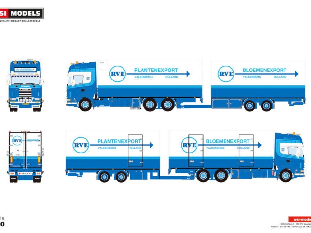 WSI WSI Scania R4 Topline combi motorwagen 6x2 met 2-assige koelwagen  RVE PLANTENEXPORT