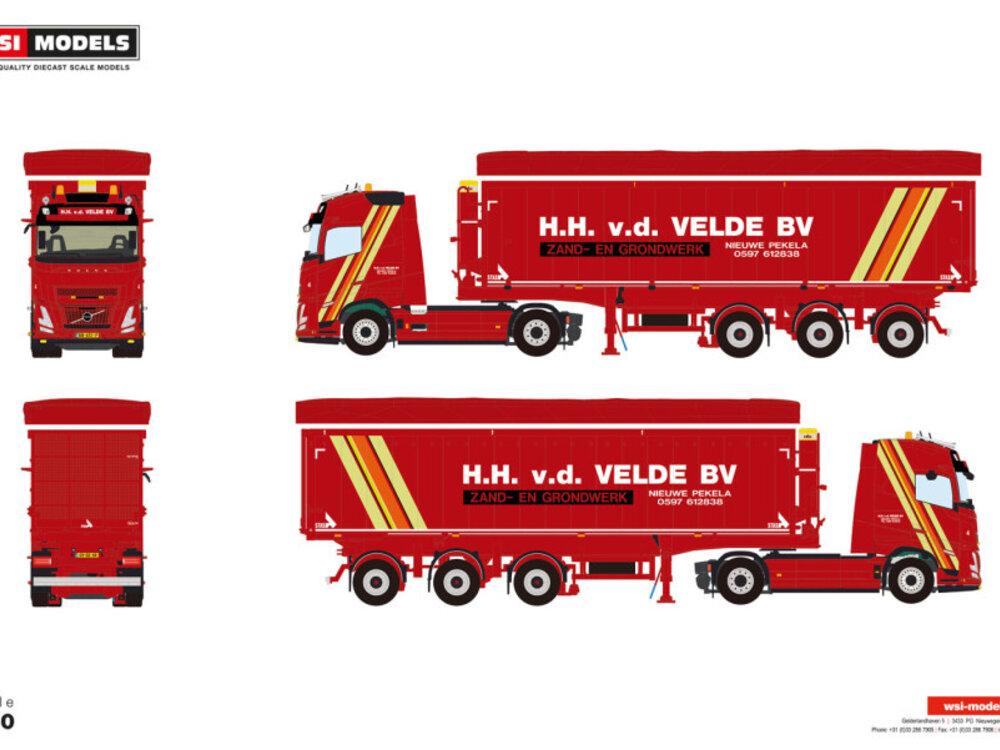 WSI WSI Volvo FH aero Globetrotter 4x2 met 3-as tipper volume oplegger H.H. VAN DER VELDE