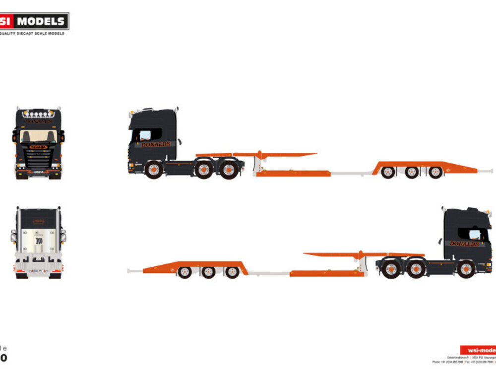 WSI WSI Scania streamline Topline 6x2 with 3-axle twin steer truck transporter DONALD BILBÄRGNING