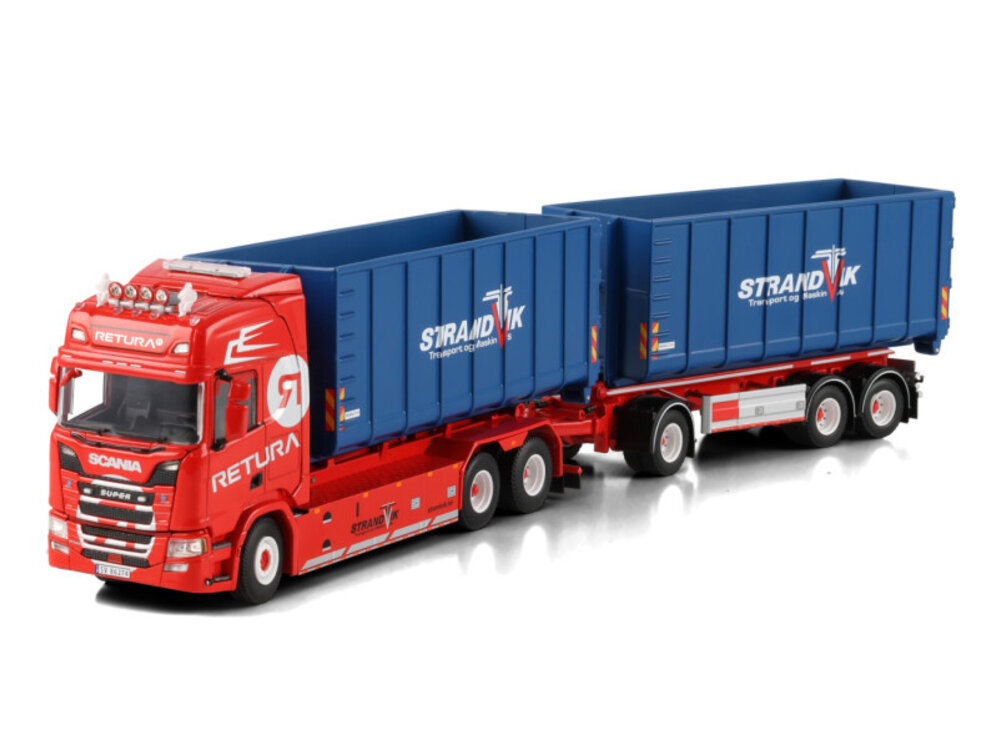 WSI WSI Scania R Highline 6x2riged truck with hooklift system with 3-axle hooklift container trailer + 2x 40m3 container RETURA