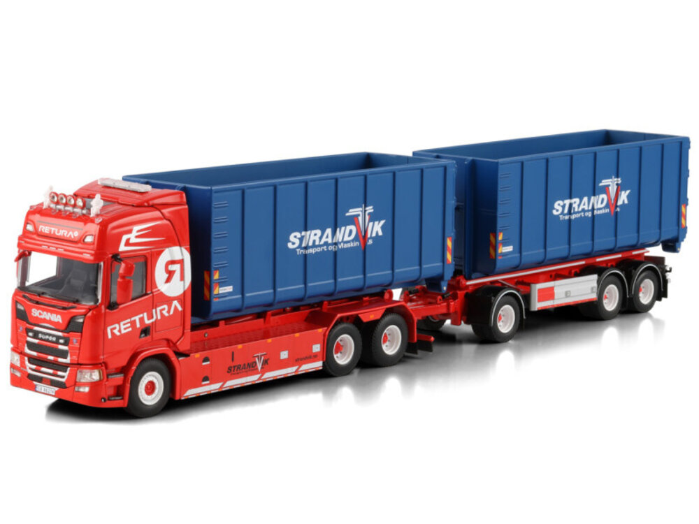 WSI WSI Scania R Highline 6x2riged truck with hooklift system with 3-axle hooklift container trailer + 2x 40m3 container RETURA