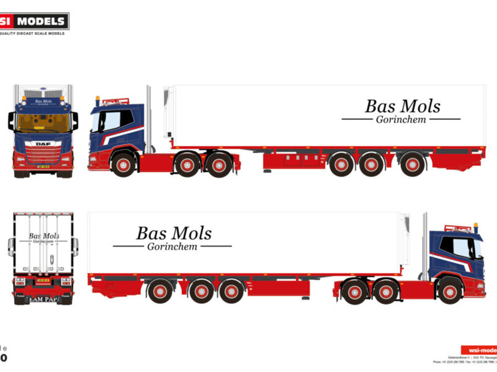 WSI WSI DAF XF SL 6x2 with 3-axle reefer trailer BAS MOLS