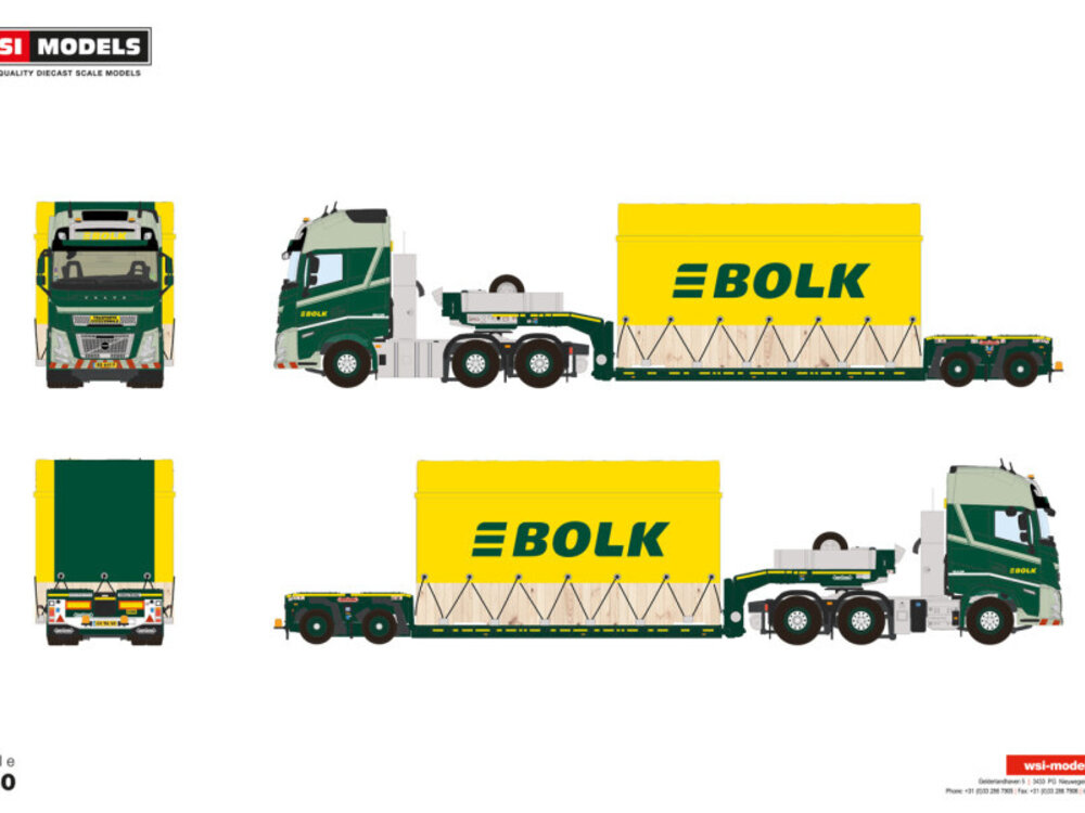 WSI WSI Volvo FH Aero Glob. XL 6x2 + 2-as dieplader + lading houten kist met top seal BOLK