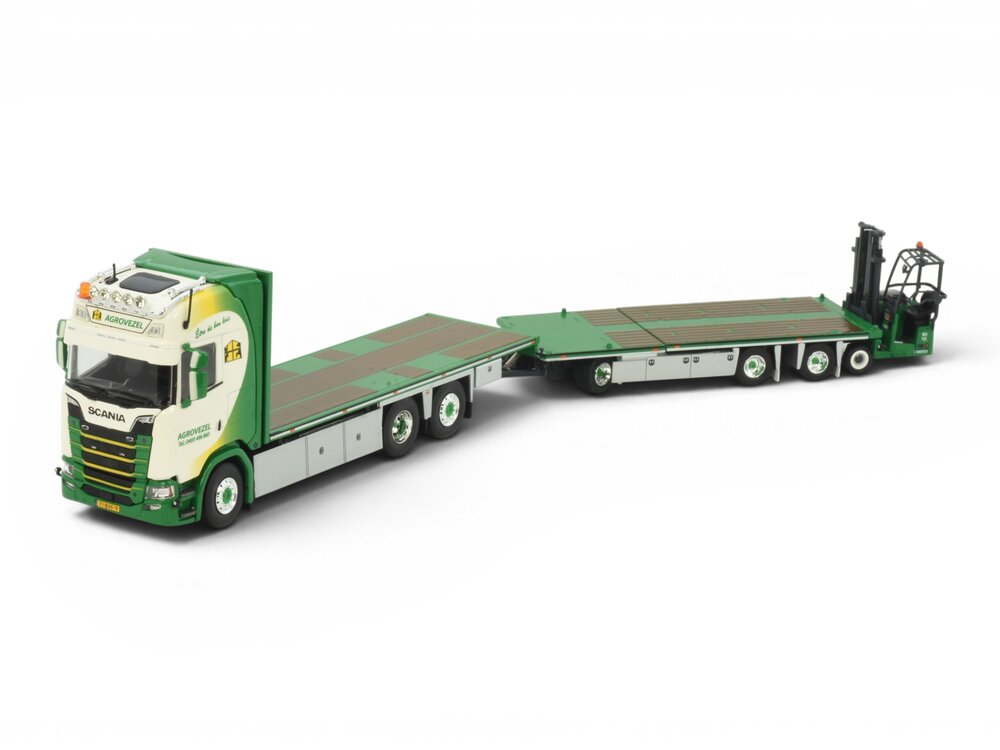 Tekno Tekno Scania NGS riged  truck with flatbed trailer AGROVEZEL