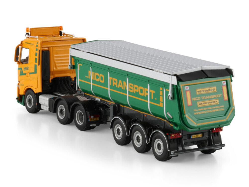 WSI WSI IVECO S-Way as low 6x2 midlift met 3-assige niet stuurbare kipper trailer NICO TRANSPORT