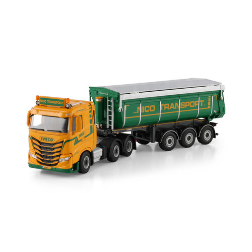 WSI WSI IVECO S-Way as low 6x2 midlift met 3-assige niet stuurbare kipper trailer NICO TRANSPORT