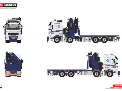 WSI WSI Volvo FH5 Glob. flatbed truck 8x2 + fassi 1100 + jib HELLEROD TRANSPORT