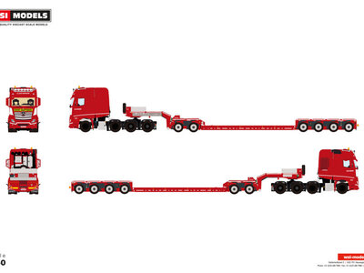 WSI WSI Mercedes-Benz Actros MP5 SLT Gigaspace 8x4  with 4 axle lowloader + 2-axle Dolly CLAES VERWIMP