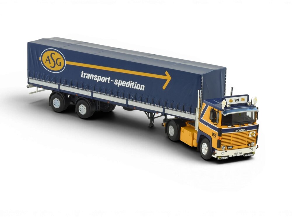 Tekno Tekno Scania 141 4x2 with 2-axle tilt trailer ASG KLIPPAN